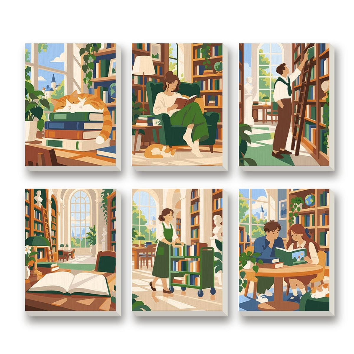 Library Hideaways – set of 6 mini paint by numbers canvases
