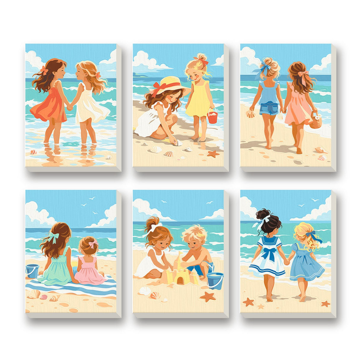 Little Beach Days – set of 6 mini paint by numbers canvases