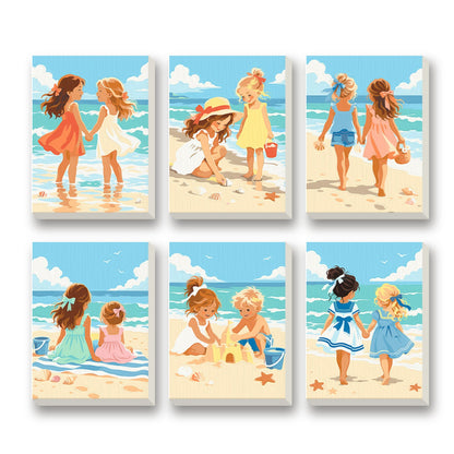 Little Beach Days – set of 6 mini paint by numbers canvases