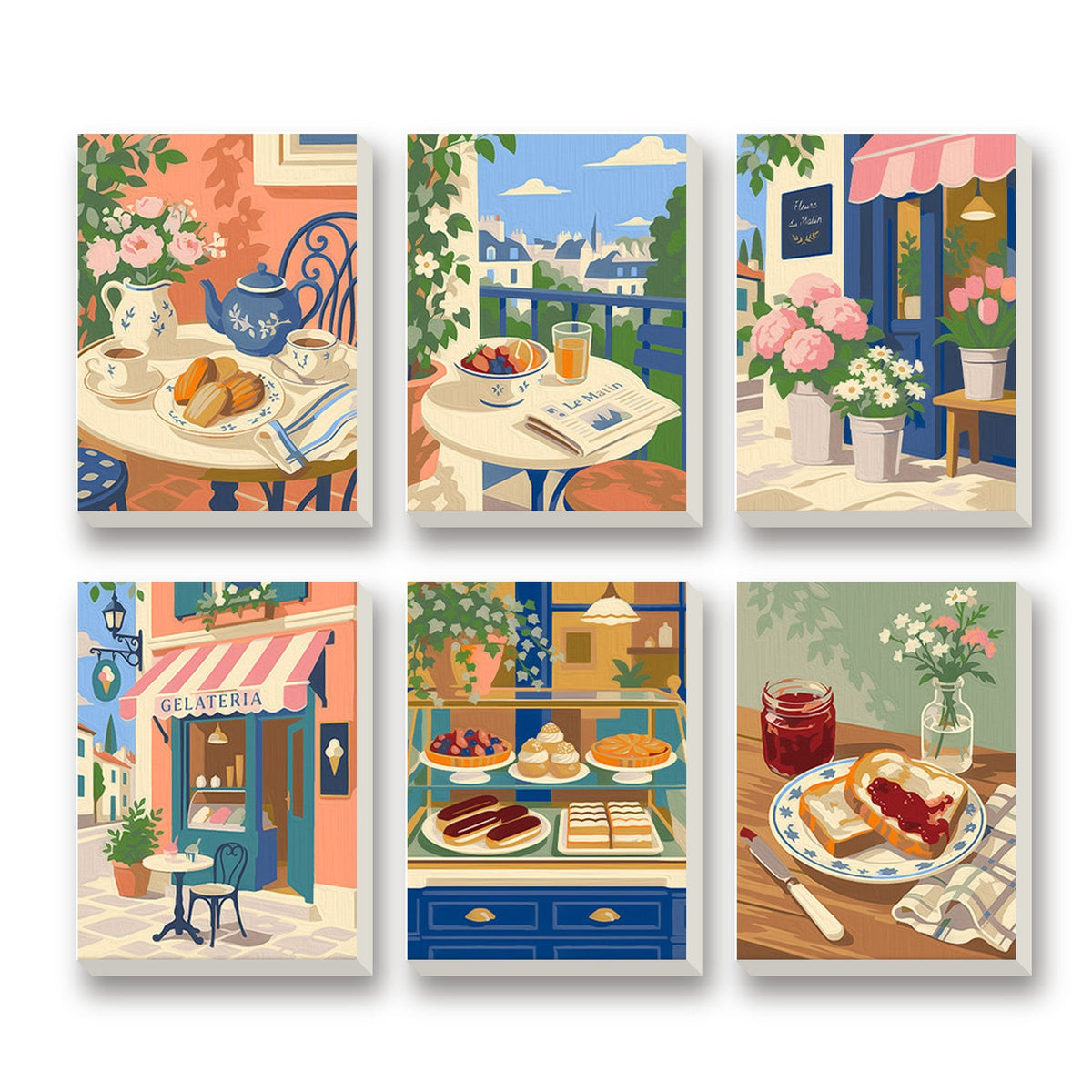 Little Bistro – set of 6 mini paint by numbers canvases