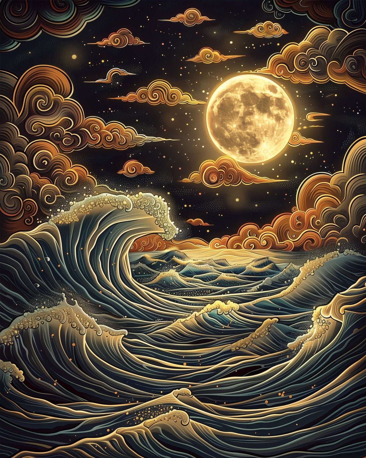 Lunar Waves Tranquility - Sea Landscape - Judy Paint