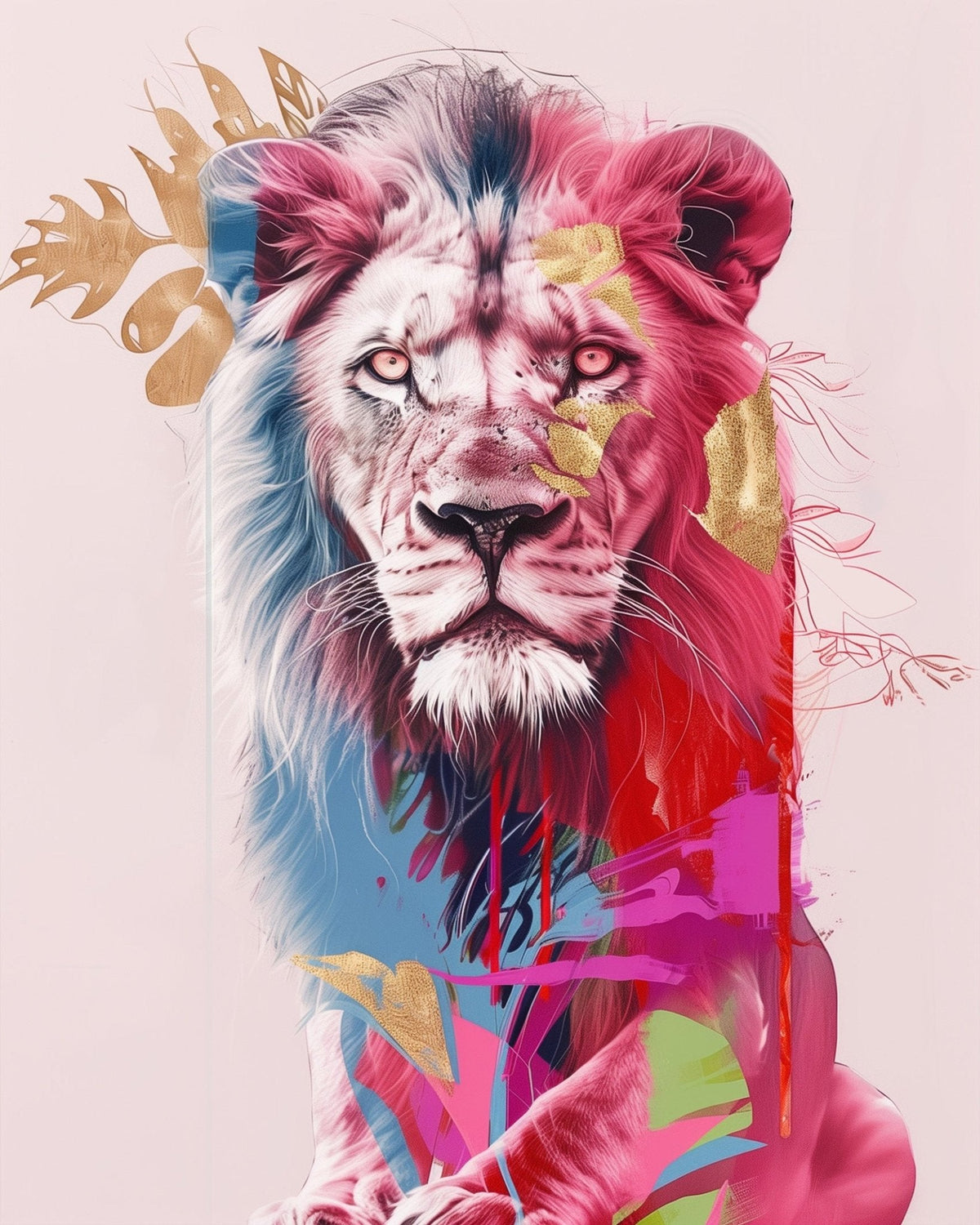 Majestic Lion Reflection - Abstract Animals - Judy Paint