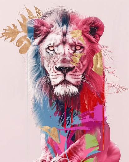 Majestic Lion Reflection - Abstract Animals - Judy Paint