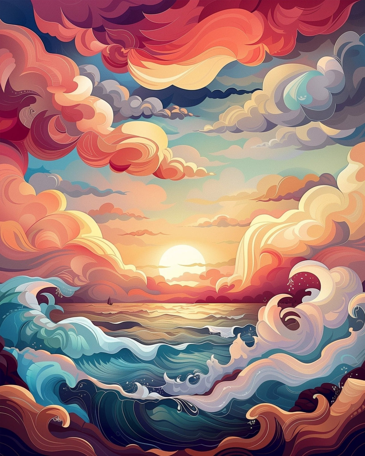Majestic Sunset Waves - Sea Landscape - Judy Paint