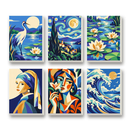 Masterpiece Minis – set of 6 mini paint by numbers canvases