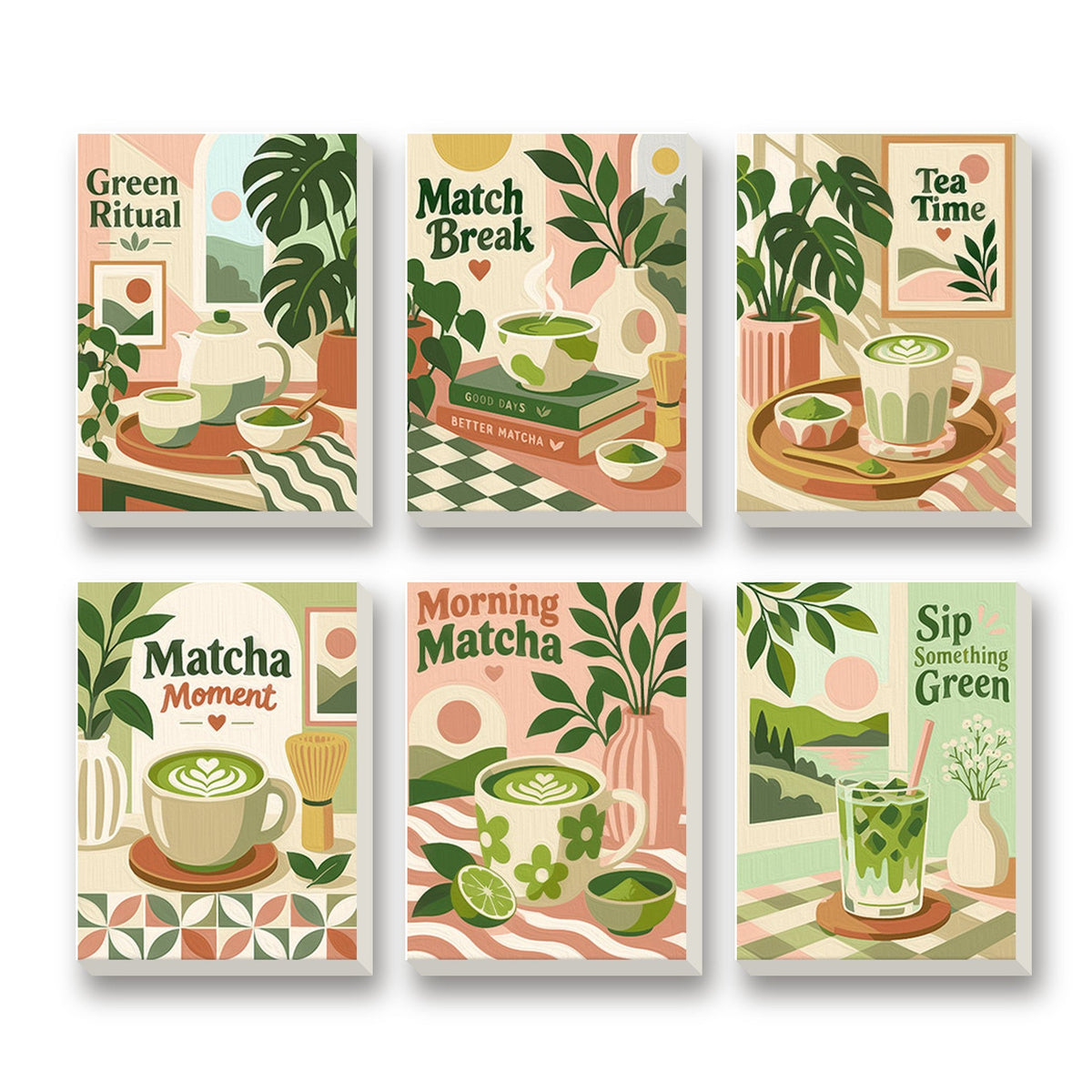 Matcha Moments – set of 6 mini paint by numbers canvases