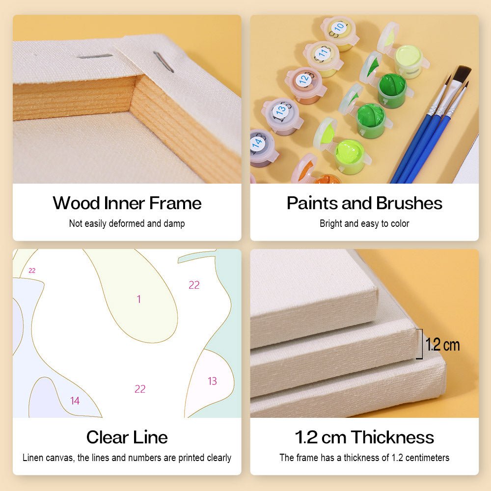 Wood inner frame, paints and brushes, clear lines, 1.2 cm thickness