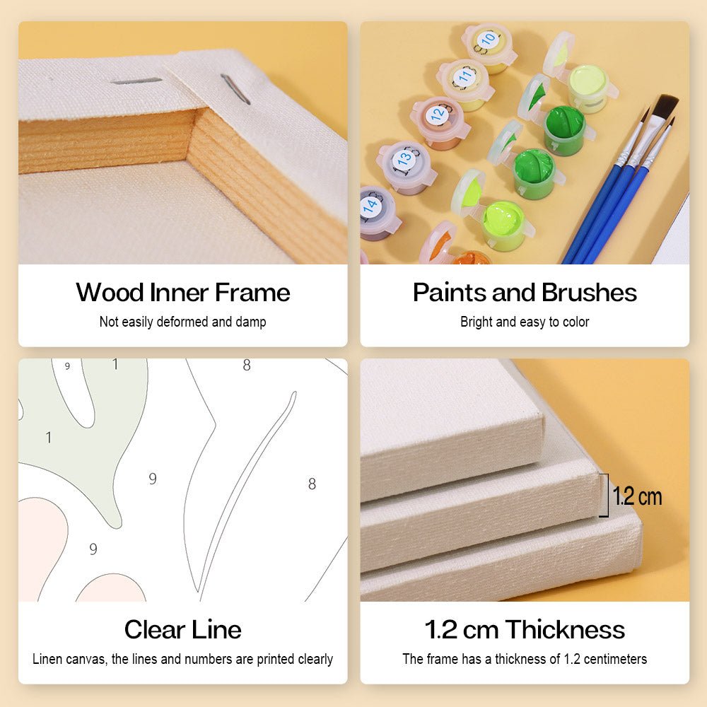 Wood inner frame, paints and brushes, clear lines, 1.2 cm thickness