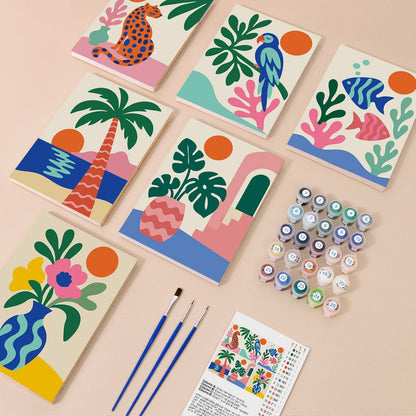 Everything in the Matisse Jungle mini painting kit