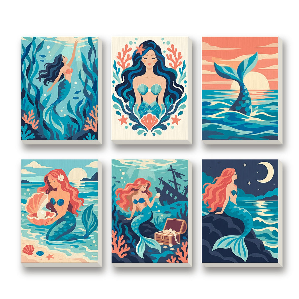 Mermaid Lagoon – set of 6 mini paint by numbers canvases