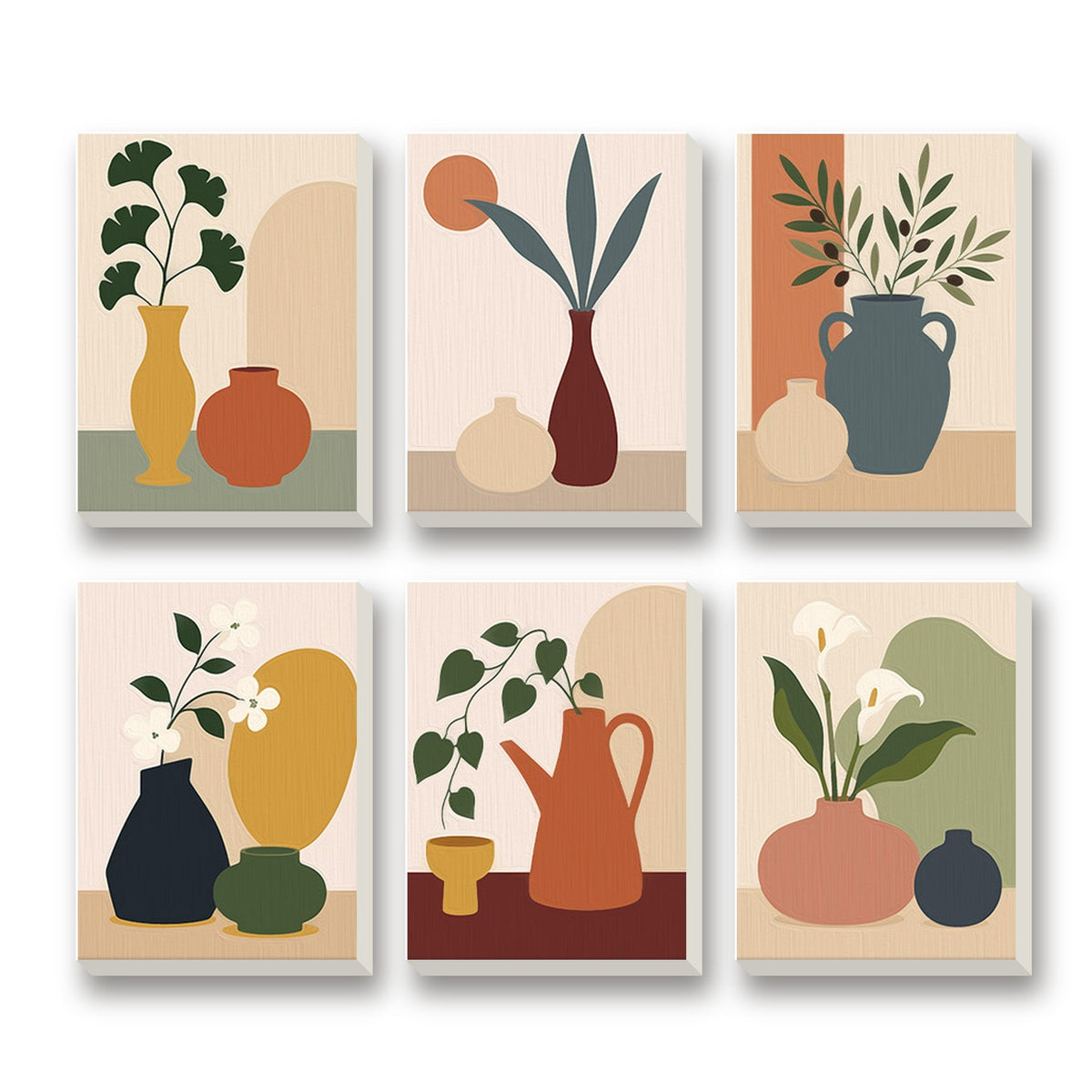 Minimal Vase Studies – set of 6 mini paint by numbers canvases