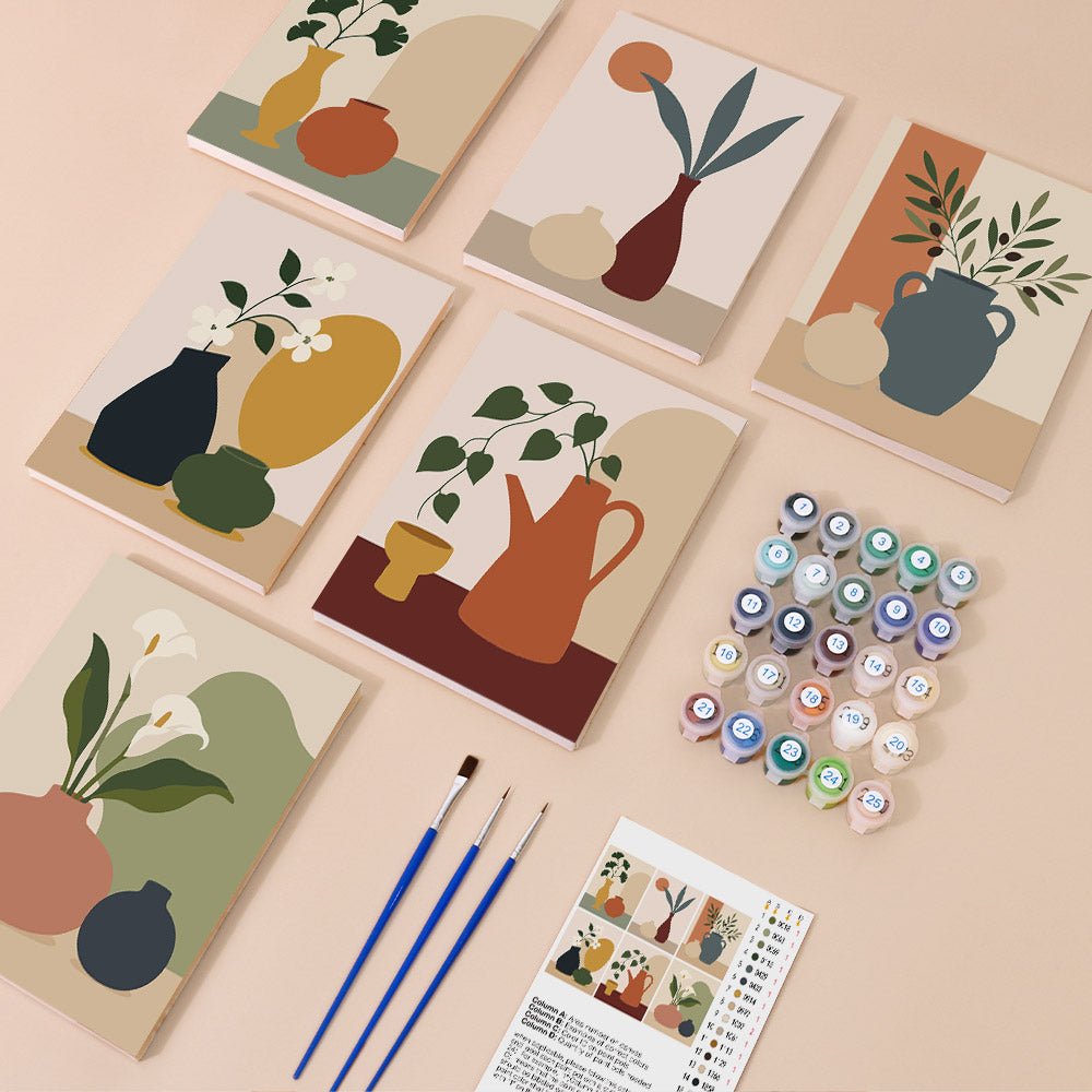 Everything in the Minimal Vase Studies mini painting kit