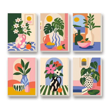 Mod Plant Corners – set of 6 mini paint by numbers canvases