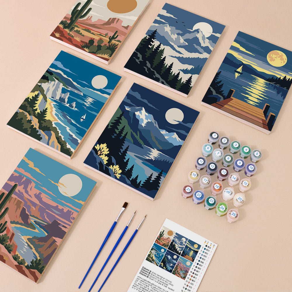 Everything in the Moonlit Landscapes mini painting kit