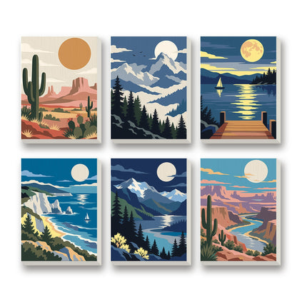 Moonlit Landscapes – set of 6 mini paint by numbers canvases