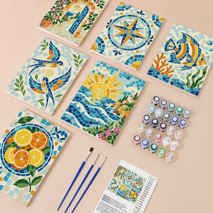 Everything in the Mosaic Summer mini painting kit