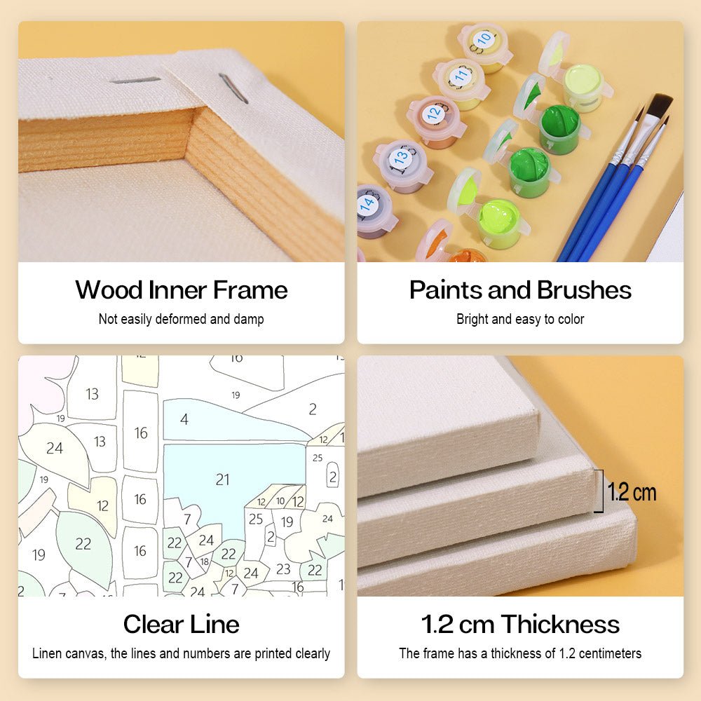 Wood inner frame, paints and brushes, clear lines, 1.2 cm thickness