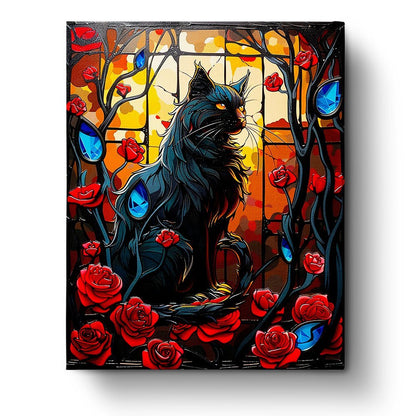 Mystical Black Cat and Roses - Halloween - Judy Paint
