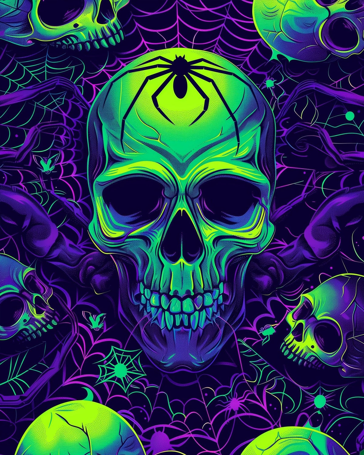 Neon Skull with Spider - Halloween - Judy Paint