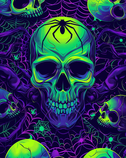 Neon Skull with Spider - Halloween - Judy Paint