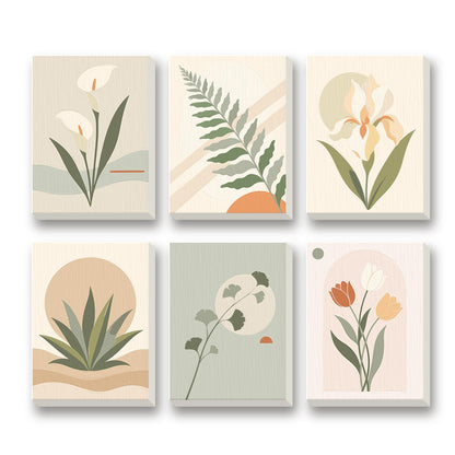 Neutral Botanicals – set of 6 mini paint by numbers canvases