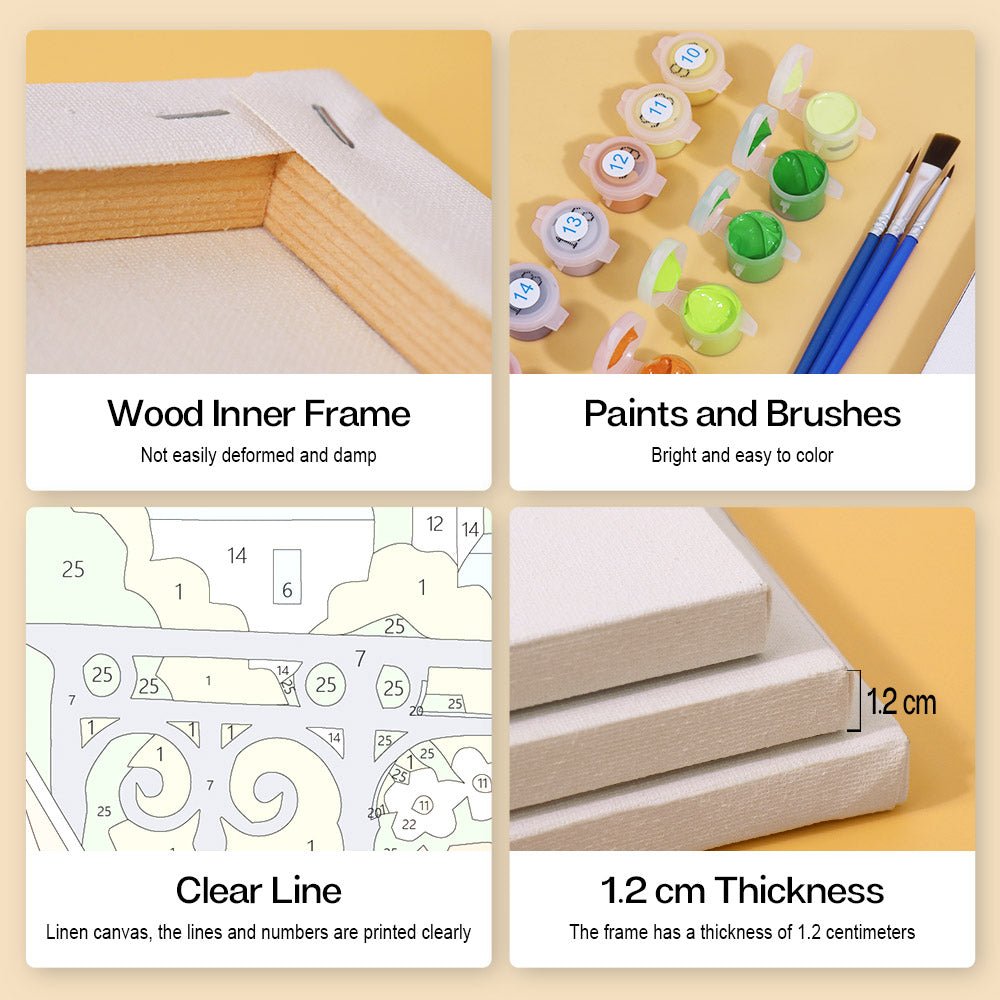 Wood inner frame, paints and brushes, clear lines, 1.2 cm thickness