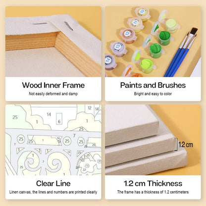 Wood inner frame, paints and brushes, clear lines, 1.2 cm thickness