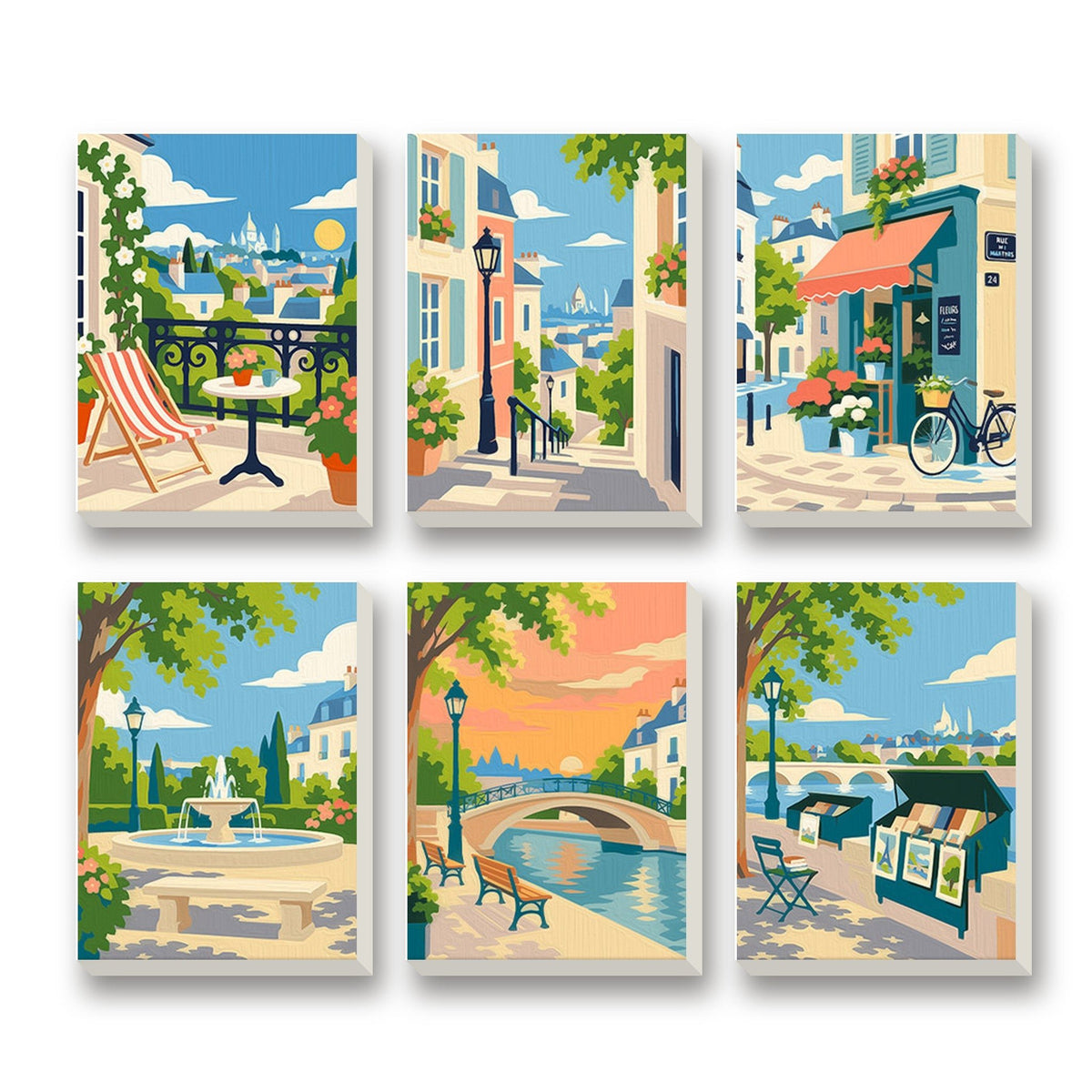 Old Town Strolls – set of 6 mini paint by numbers canvases