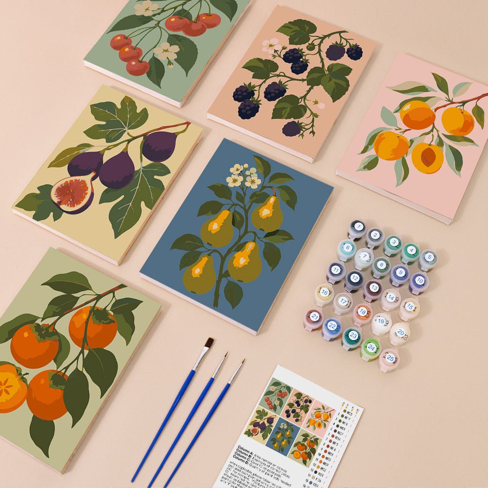 Everything in the Orchard Fruits mini painting kit