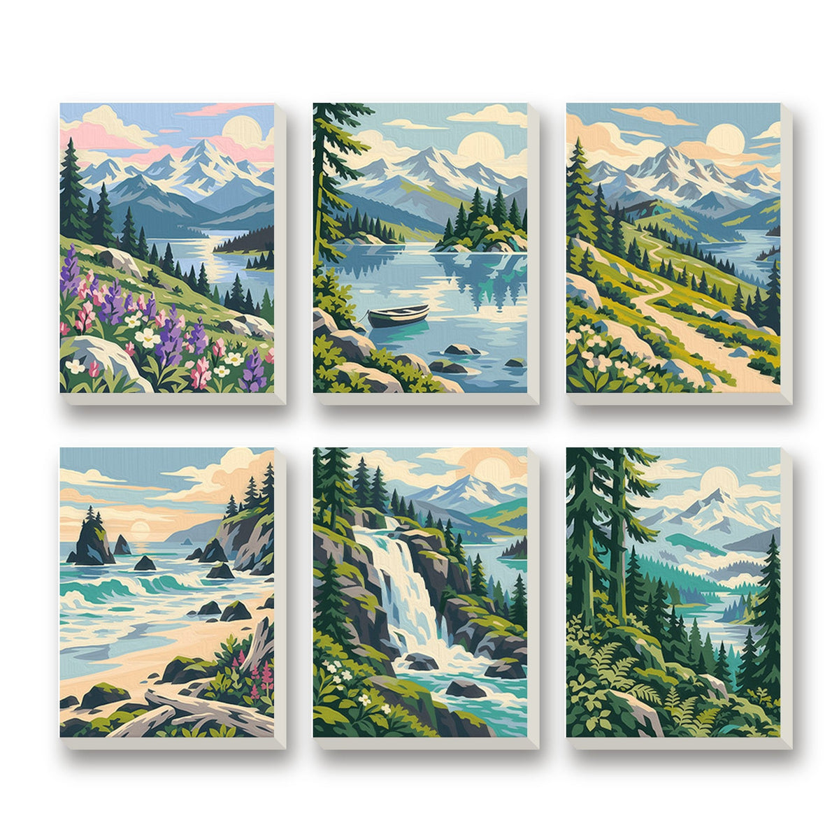 Pacific Northwest – set of 6 mini paint by numbers canvases