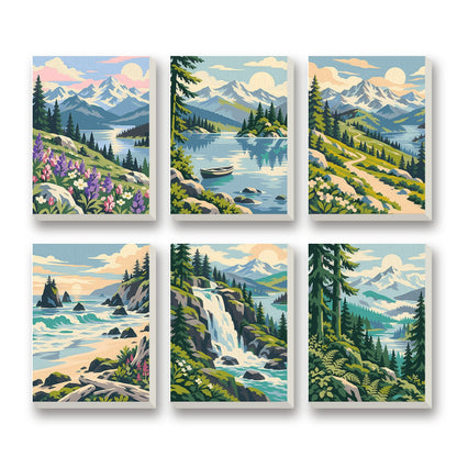 Pacific Northwest – set of 6 mini paint by numbers canvases