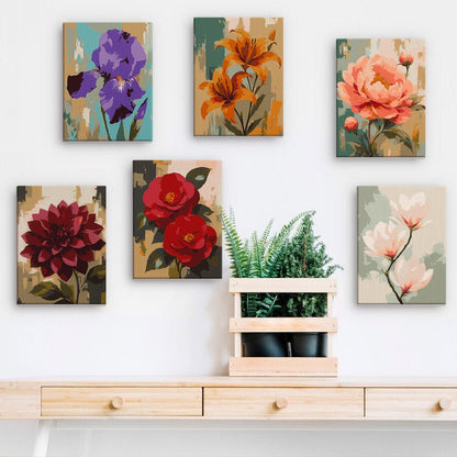 Painted Florals mini paintings displayed on a wall