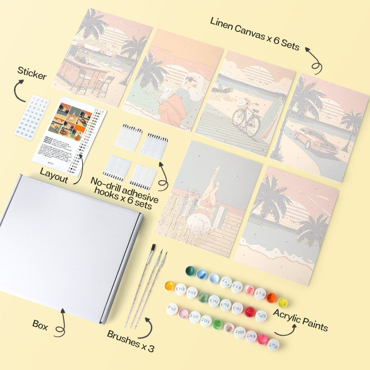 Palm Coast Getaway – Set of 6 Mini Paintings - Judy Paint