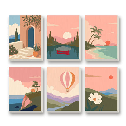 Pastel Horizons – set of 6 mini paint by numbers canvases