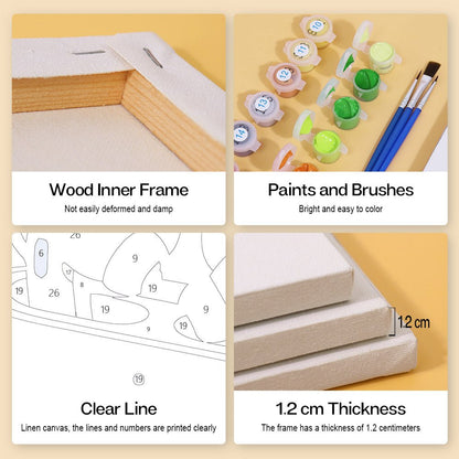 Wood inner frame, paints and brushes, clear lines, 1.2 cm thickness