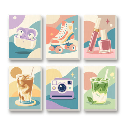 Pastel It Girl – set of 6 mini paint by numbers canvases