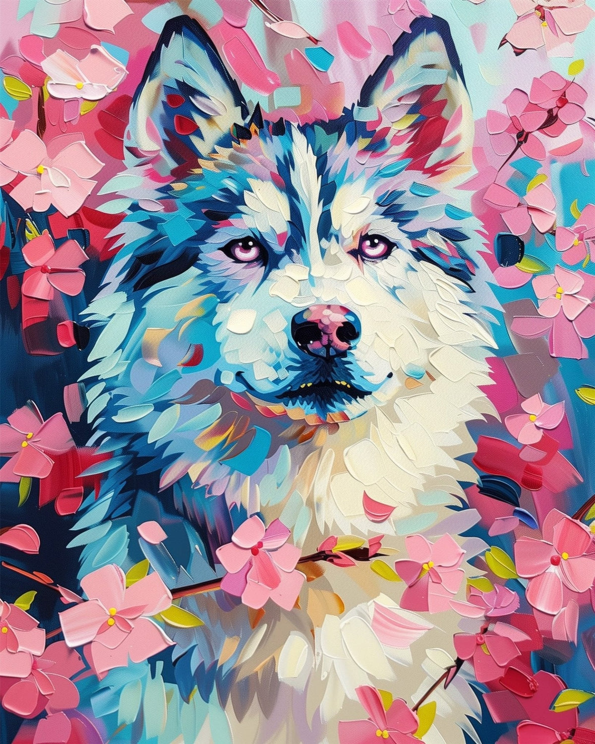 Pastel Wolf with Blossoms - Abstract Animals - Judy Paint