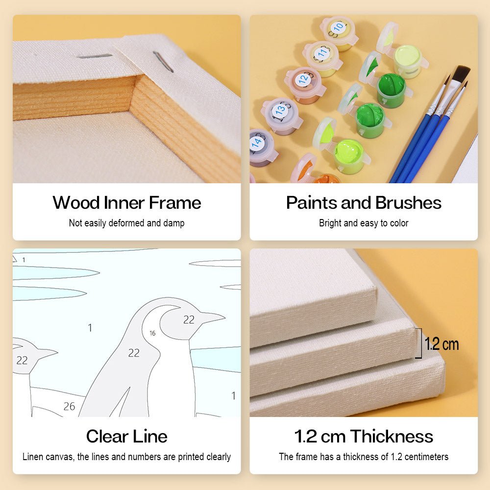 Wood inner frame, paints and brushes, clear lines, 1.2 cm thickness