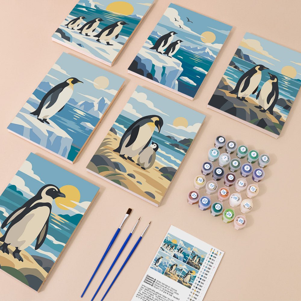 Everything in the Penguin Parade mini painting kit