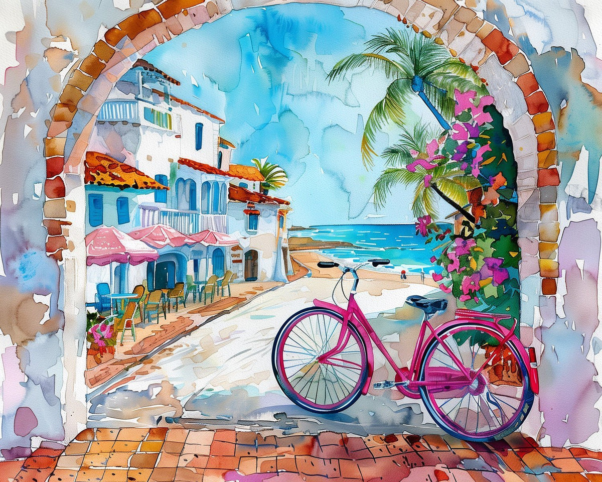 Pink Bike at the Beach - Judy Paint