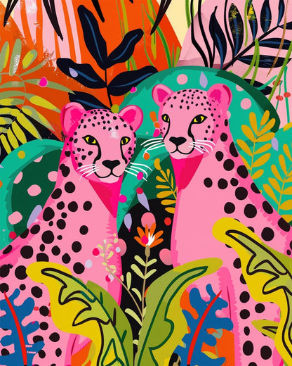 Pink Cheetahs in the Jungle - Abstract Animals - Judy Paint