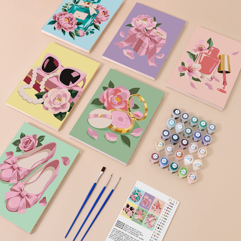 Everything in the Pink Glam Essentials mini painting kit