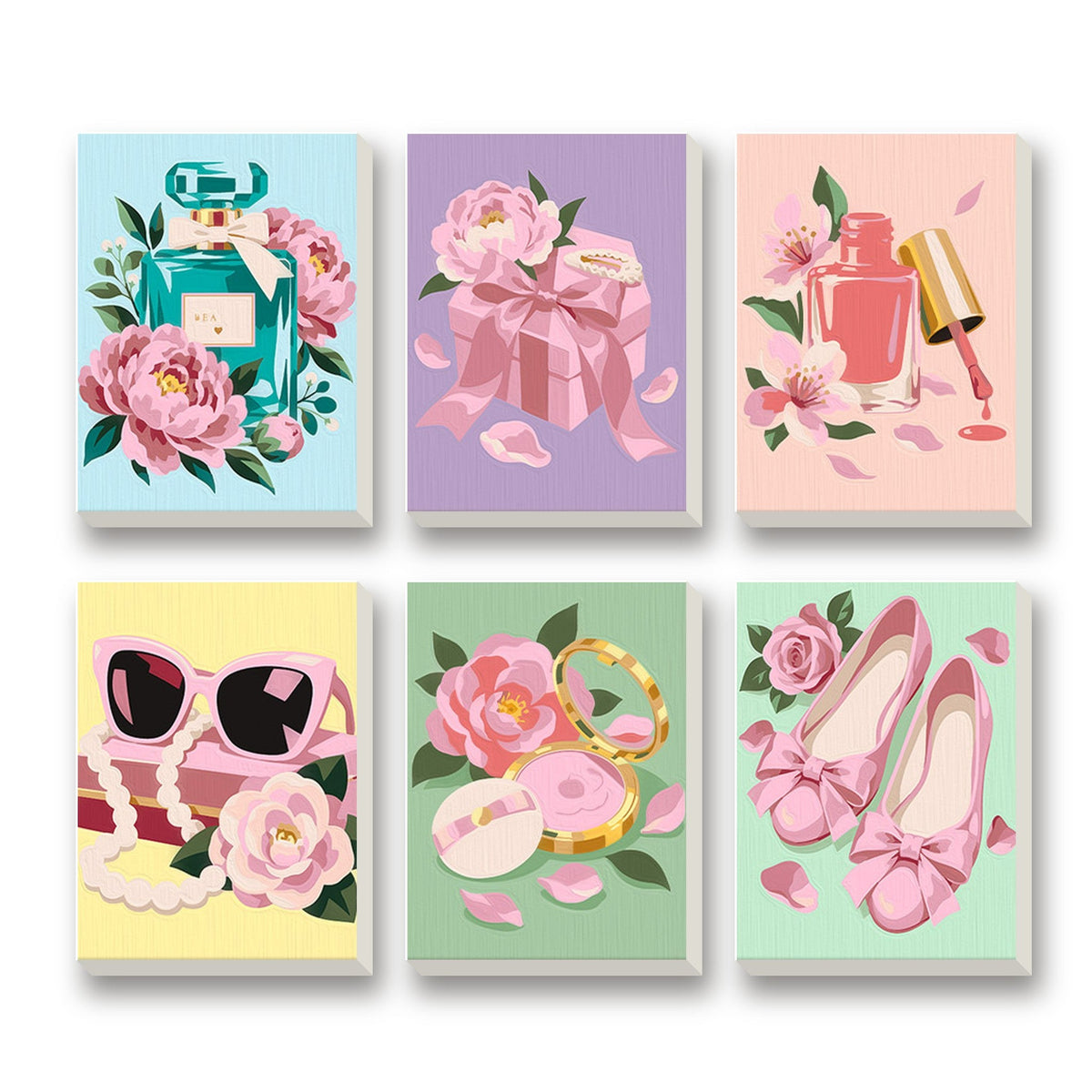 Pink Glam Essentials – set of 6 mini paint by numbers canvases