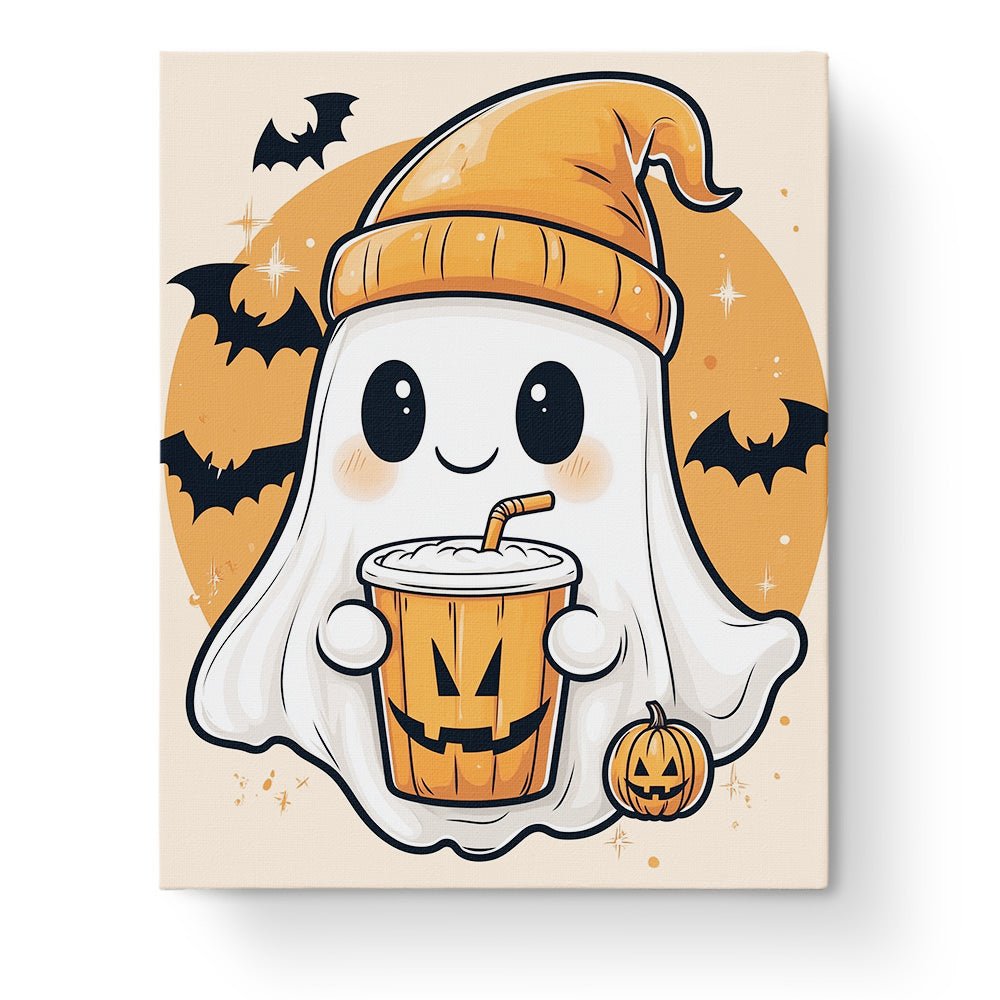Playful Ghost with Pumpkin Cup - Halloween - Judy Paint