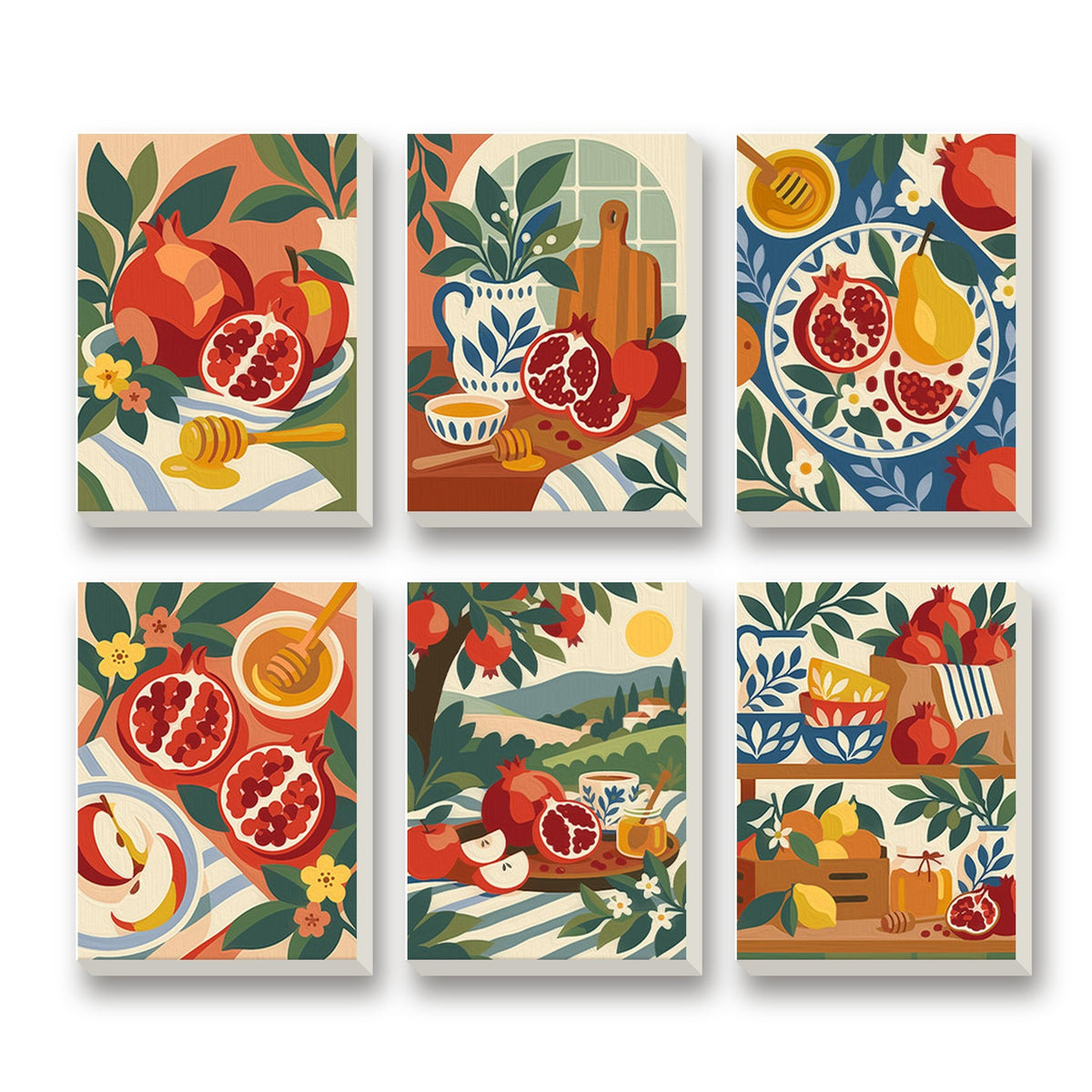 Pomegranate Feast – set of 6 mini paint by numbers canvases