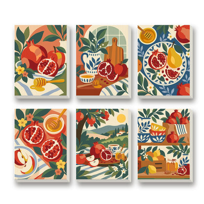 Pomegranate Feast – set of 6 mini paint by numbers canvases