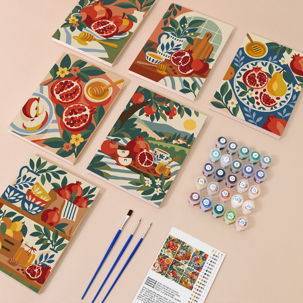 Everything in the Pomegranate Feast mini painting kit