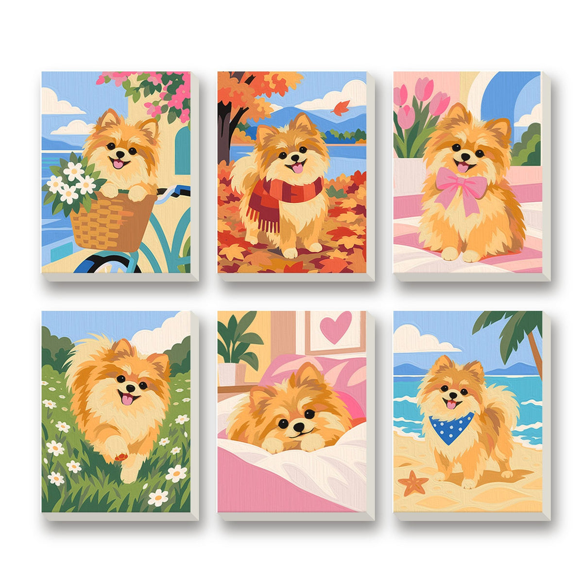 Pomeranian Love – set of 6 mini paint by numbers canvases