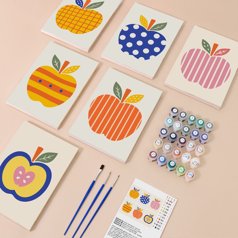 Everything in the Pop Art Apples mini painting kit