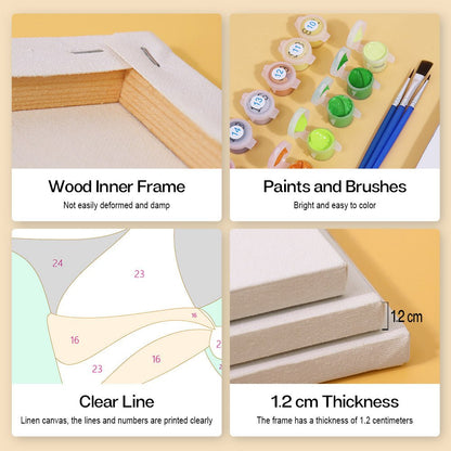 Wood inner frame, paints and brushes, clear lines, 1.2 cm thickness